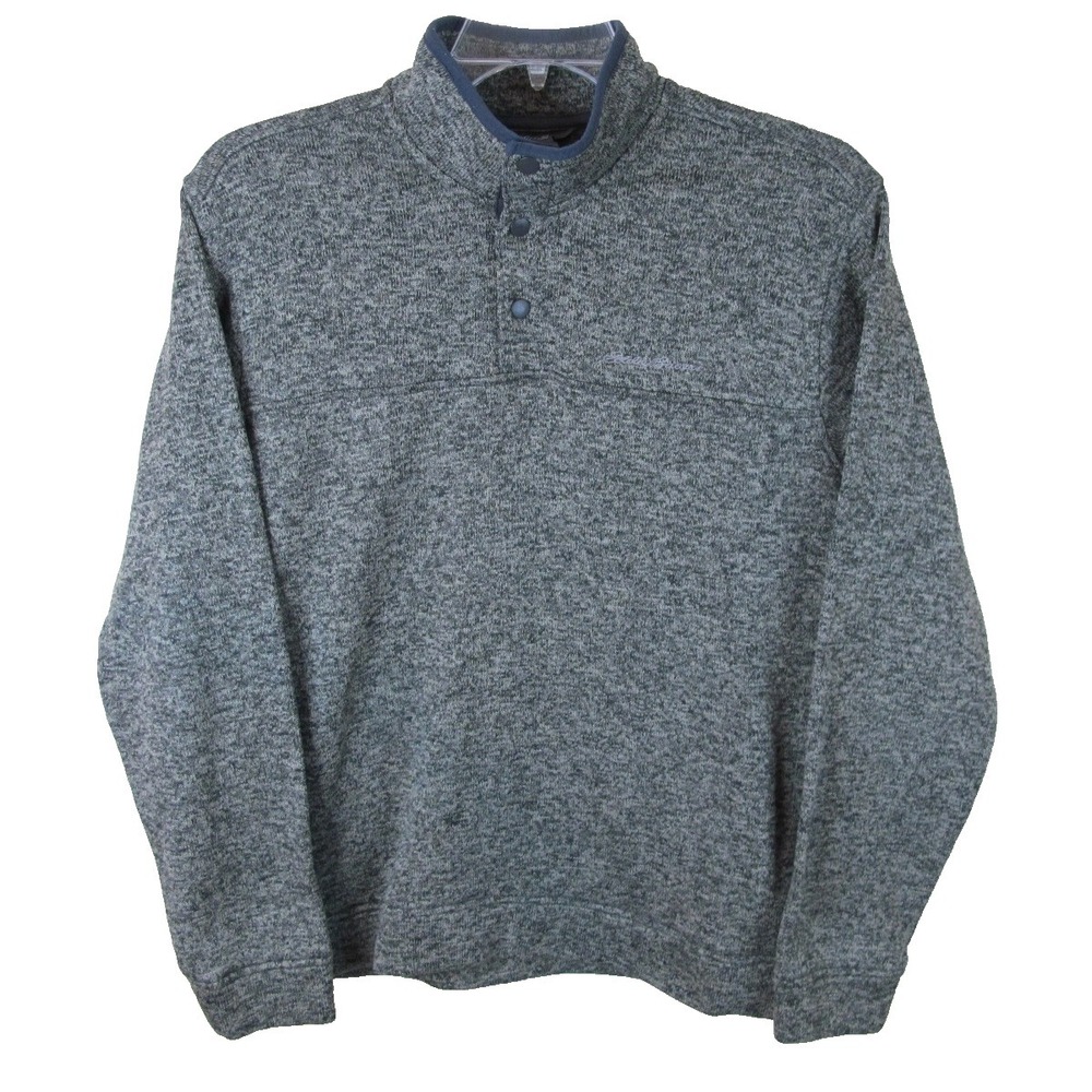 Eddie Bauer 1/4 Snap Button Pullover Radiator Fleece Sweater Men's Large Gray‎